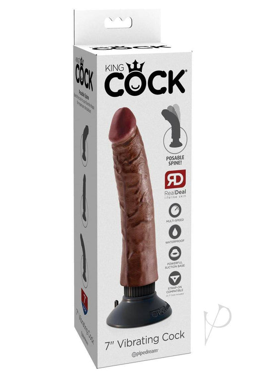 King Cock Vibrating Dildo 7in - Chocolate