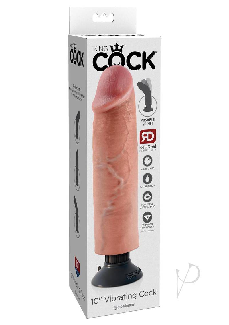 King Cock Vibrating Realistic Dildo Waterproof 10in - Flesh