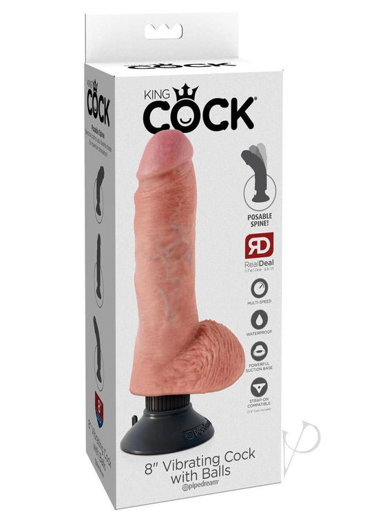 King Cock Vibrating Dildo with Balls 8in - Vanilla