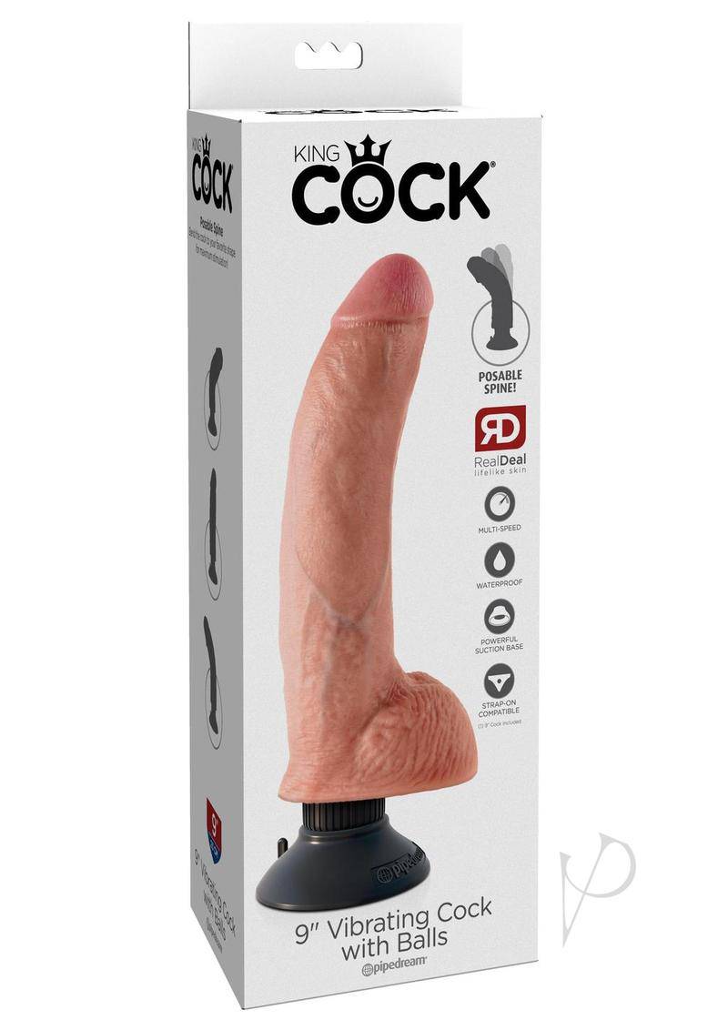 King Cock Vibrating Dildo with Balls 9in - Vanilla