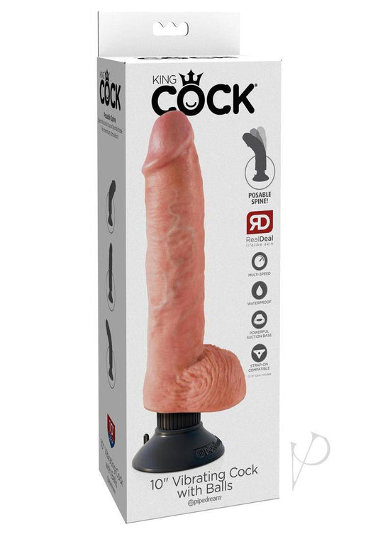 King Cock Vibrating Dildo with Balls 10in - Vanilla