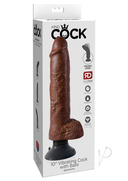 King Cock Vibrating Dildo with Balls 10in - Chocolate