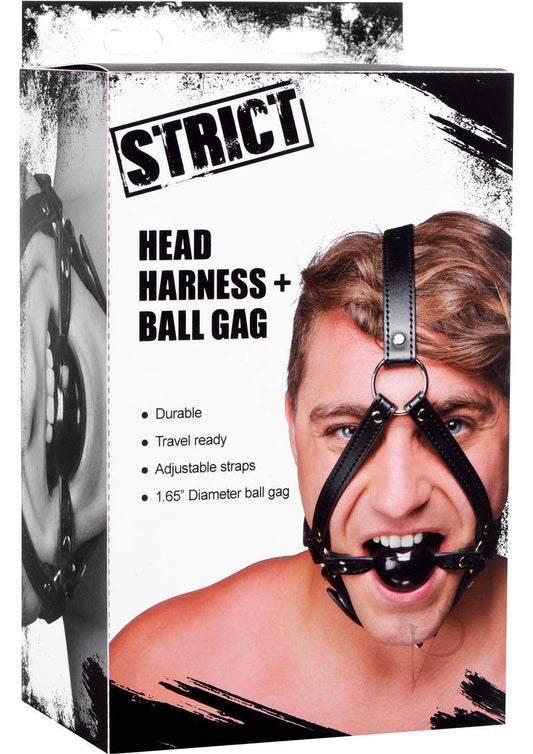 Strict Head Harness with Ball Gag 1.5in - Black