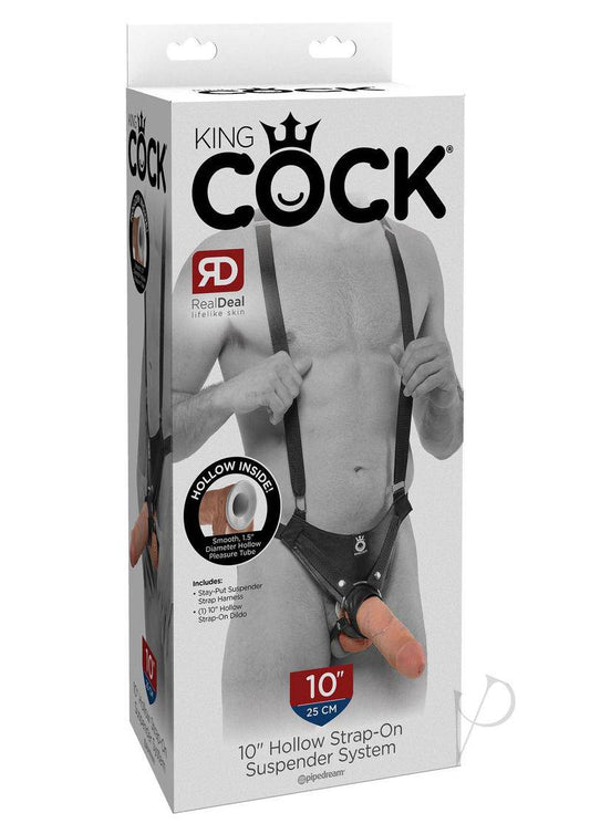 King Cock Hollow Strap On Suspender System with Dildo 10in - Vanilla/Black