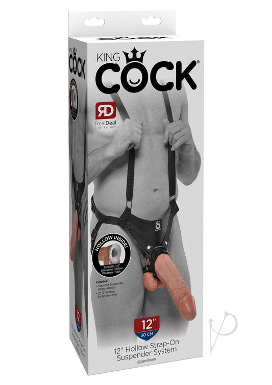 King Cock Hollow Strap On Suspender System with Dildo 12in - Vanilla/Black