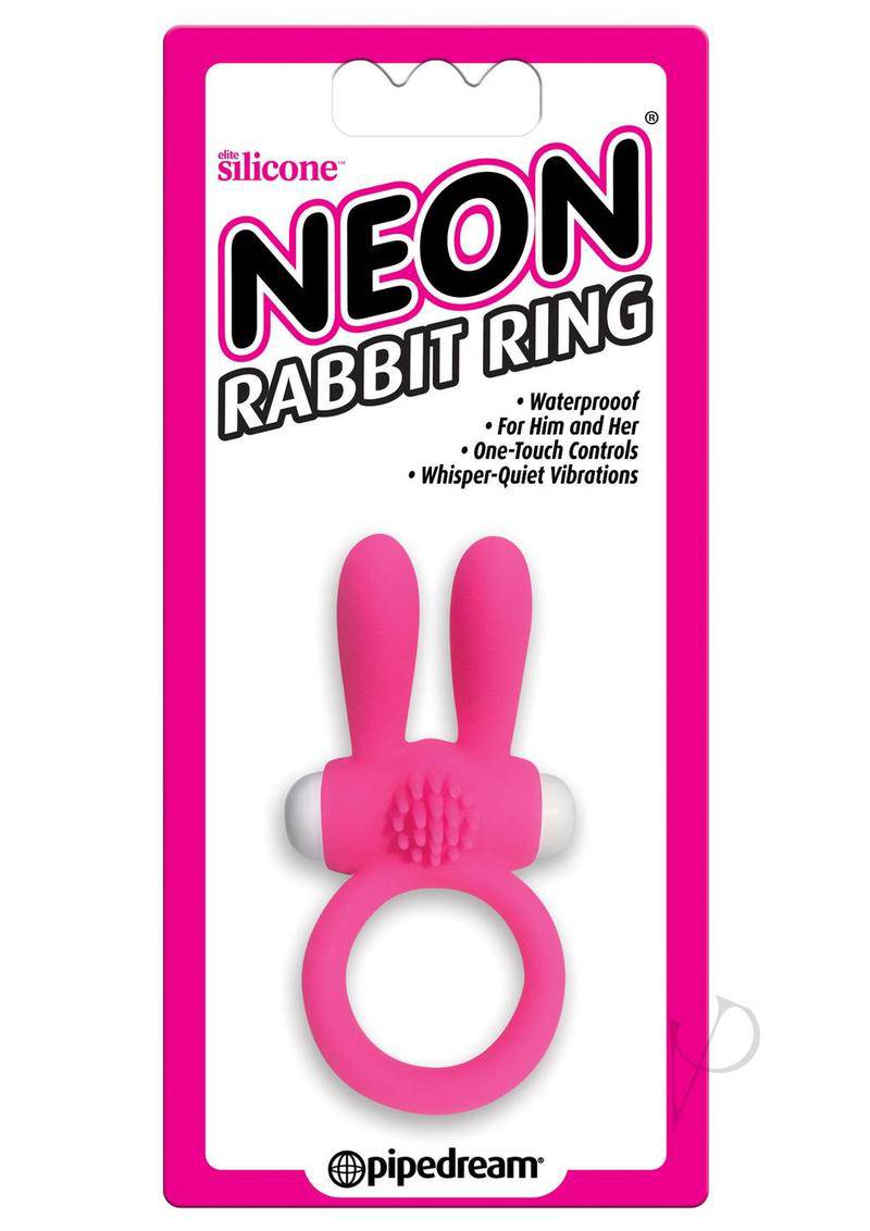 Neon Silicone Vibrating Rabbit Ring - Pink and White