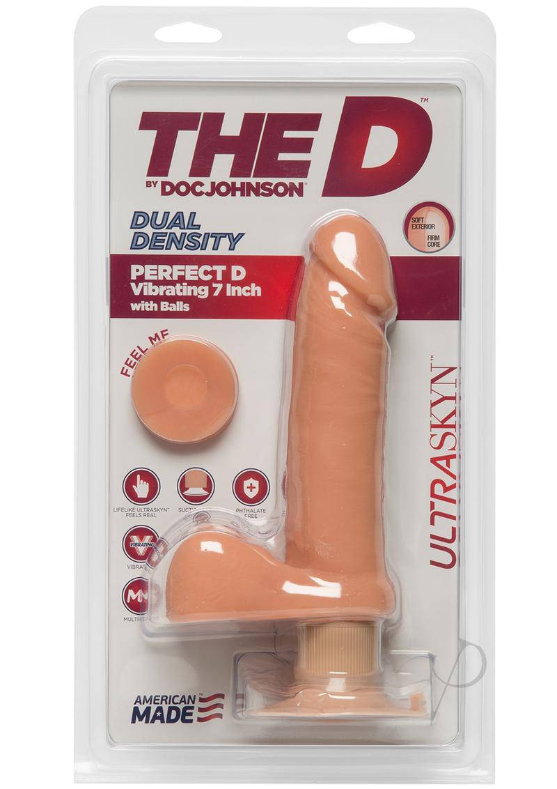 The D Perfect D Ultraskyn Vibrating Dildo with Balls 7in - Vanilla