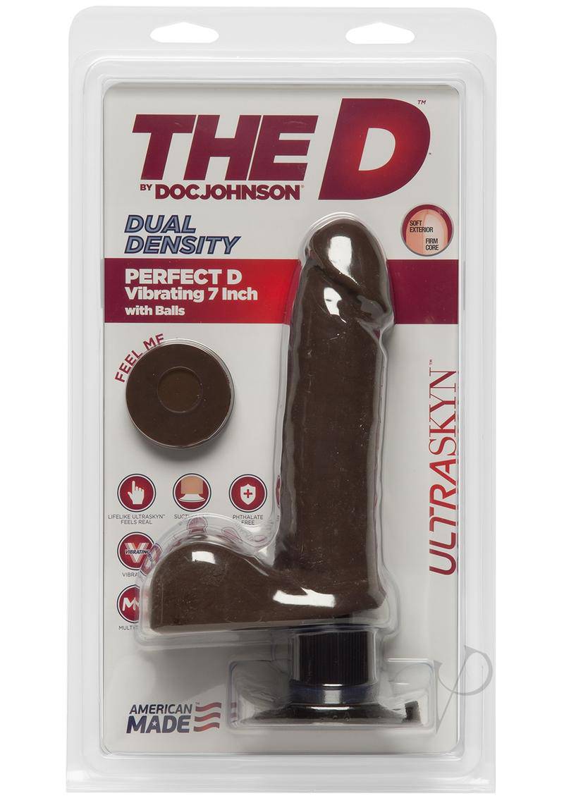 The D Perfect D Ultraskyn Vibrating Dildo with Balls 7in - Chocolate