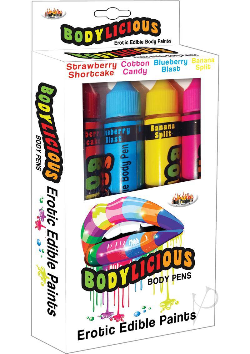 Bodylicious Body Pens Erotic Edible Body Paints Assorted Flavors and Colors 4 Each Per Pack