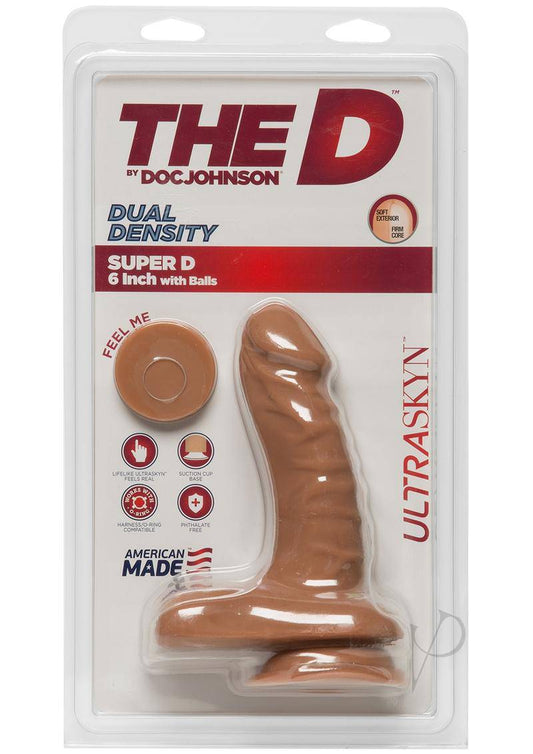 The D Super D Ultraskyn Dildo with Balls 6in - Caramel