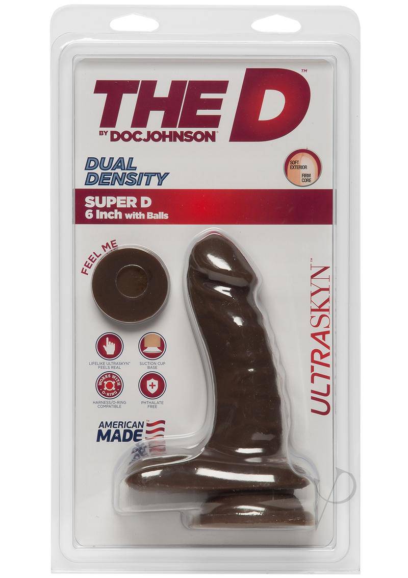 The D Super D Ultraskyn Dildo with Balls 6in - Chocolate