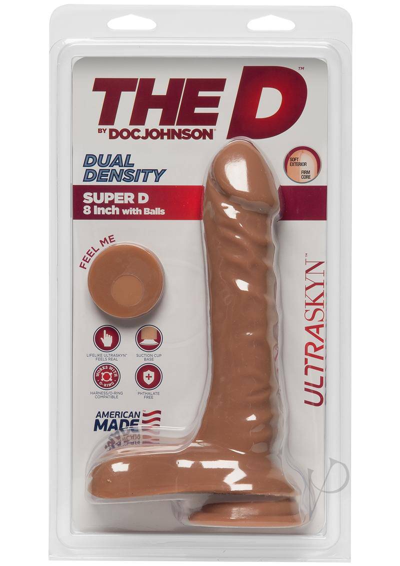 The D Super D Ultraskyn Dildo with Balls 8in - Caramel