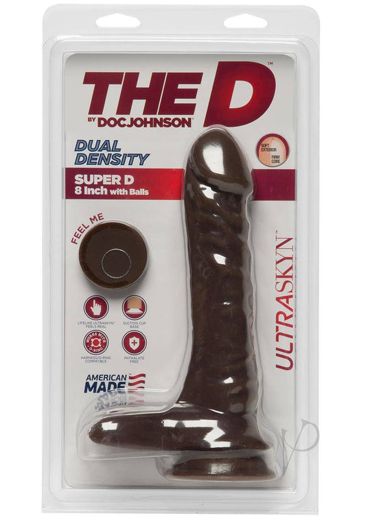 The D Super D Ultraskyn Dildo with Balls 8in - Chocolate