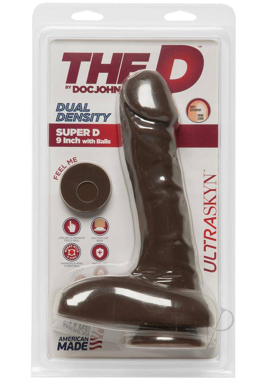 The D Super D Ultraskyn Dildo with Balls 9in - Chocolate