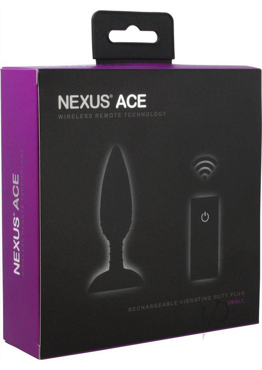 Nexus Ace Rechargeable Silicone Vibrating Butt Plug with Remote Control - Small- Black