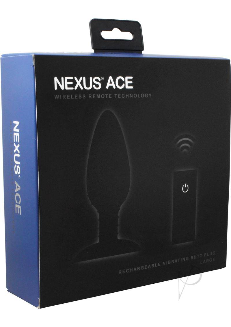 Nexus Ace Rechargeable Silicone Vibrating Butt Plug with Remote Control - Large - Black