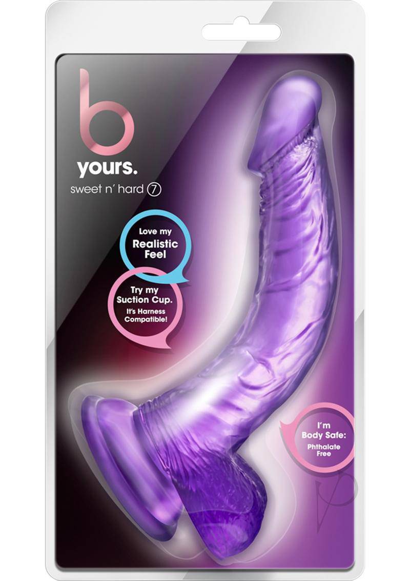 B Yours Sweet N` Hard 7 Dildo with Balls 8in - Purple