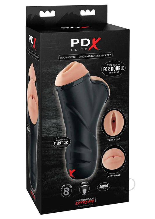 Pipedream Extreme Elite Double Penetration Vibrating Masturbator - Pussy and Mouth - Vanilla/Black