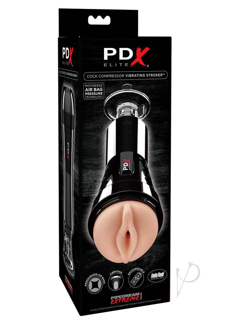 Pipedream Extreme Elite Rechargeable Cock Compressor Vibrating Masturbator - Pussy - Vanilla/Black