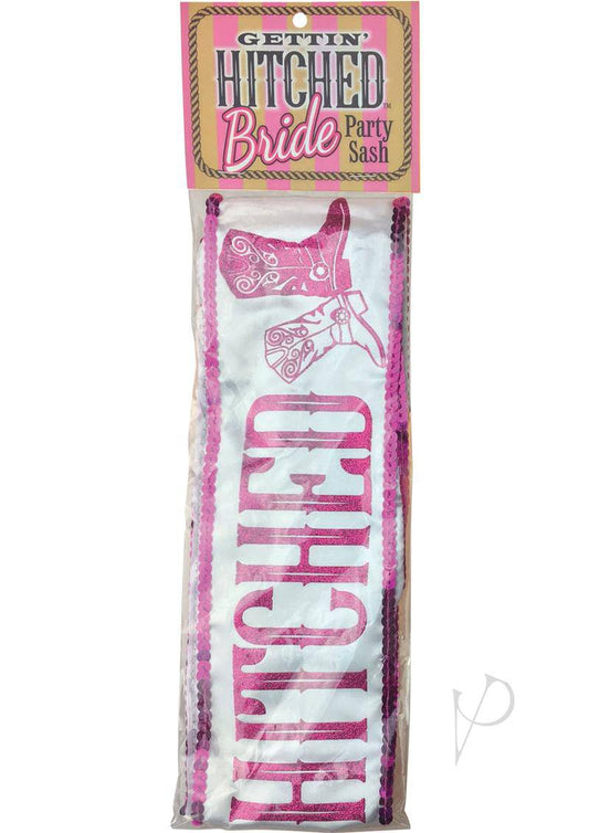 Gettin Hitched Bride Party Sash Glitter White/Pink