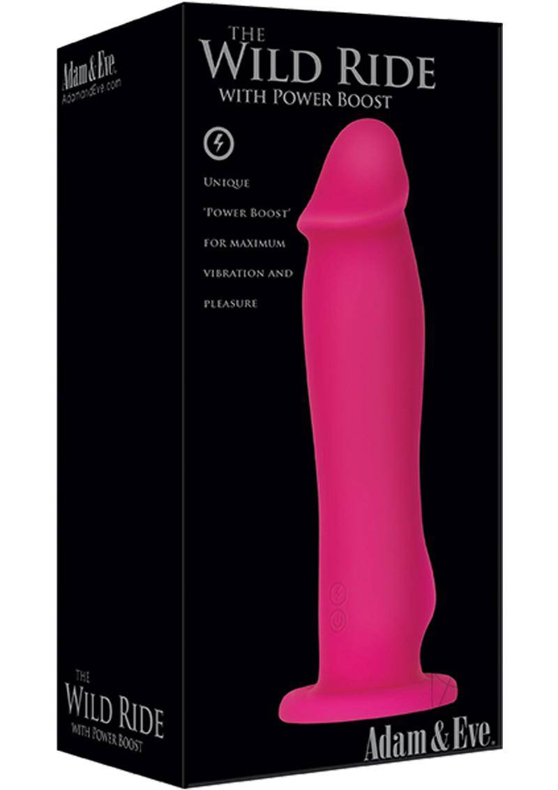 Adam and Eve The Wild Ride Rechargeable Silicone Vibrating Dildo with Power Boost 7.5in - Pink