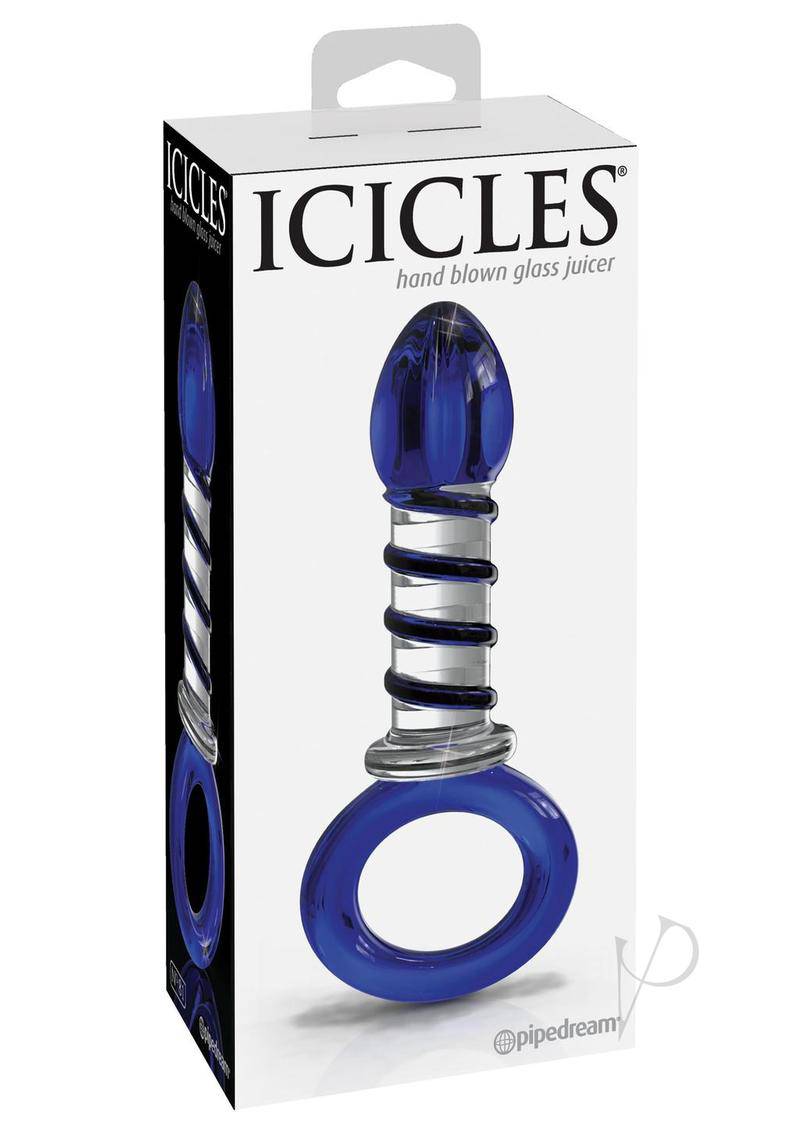 Icicles No 81 Textured Glass Juicer Anal Probe - Clear/Blue