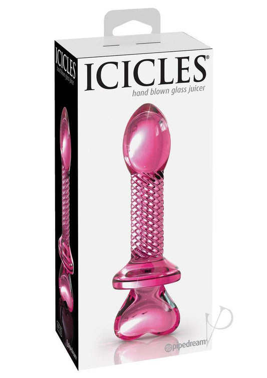 Icicles No. 82 Textured Glass Juicer Anal Probe with Heart Shaped Handle - Pink