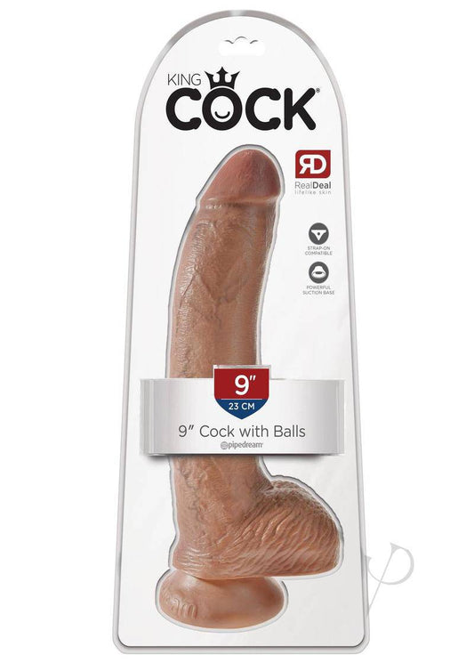 King Cock Dildo with Balls 9in - Caramel