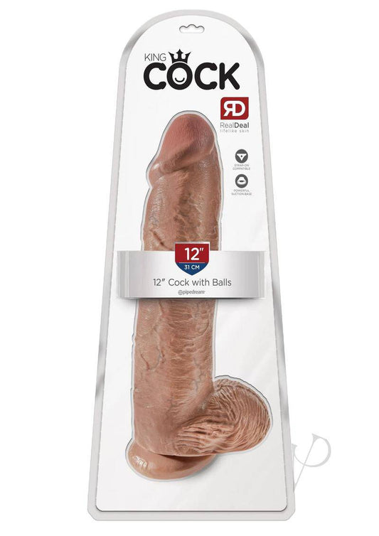 King Cock Dildo with Balls 12in - Caramel