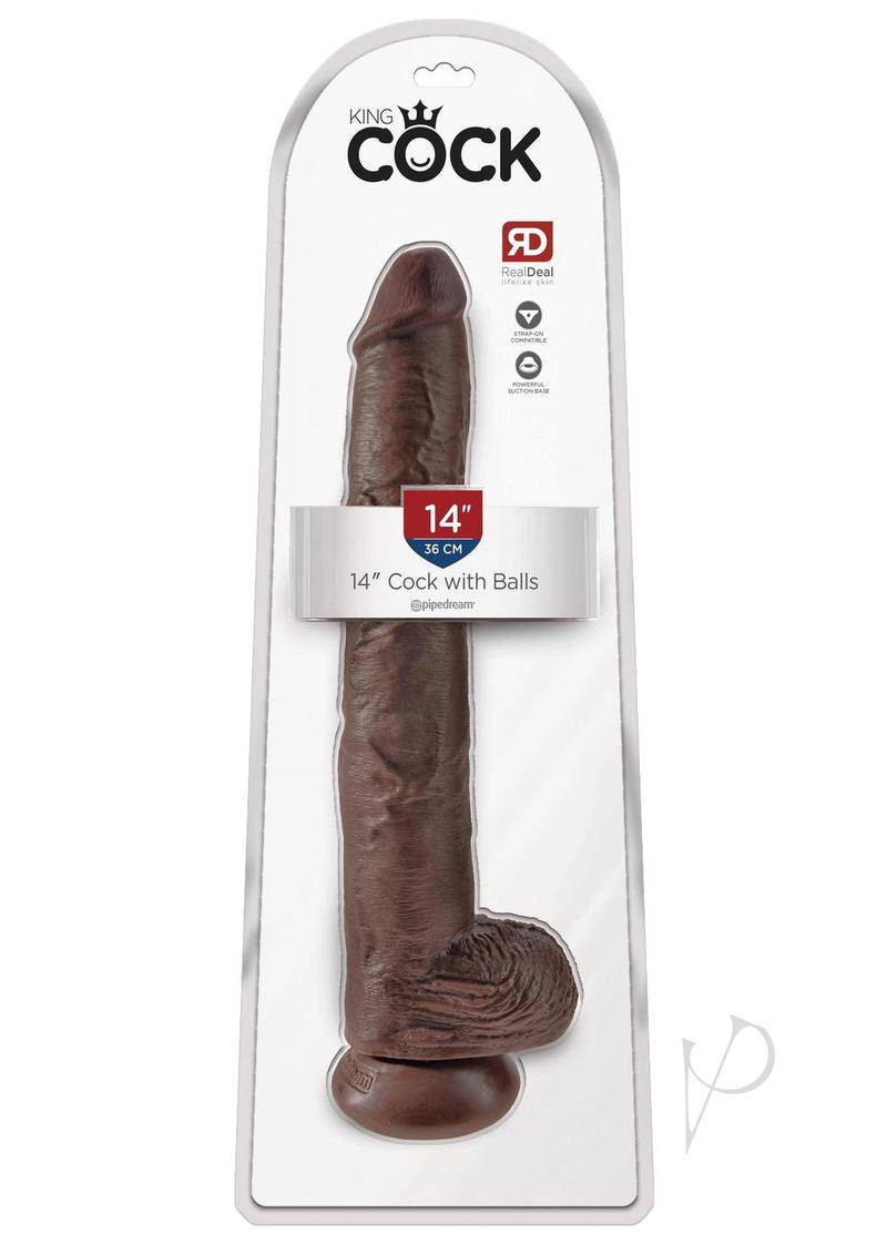 King Cock Dildo with Balls 14in - Chocolate