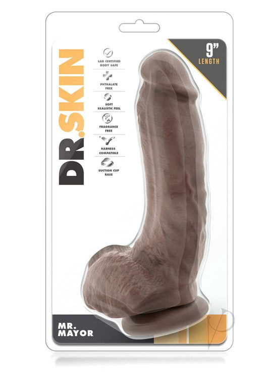 Dr. Skin Mr. Mayor Dildo with Balls and Suction Cup 9in - Chocolate