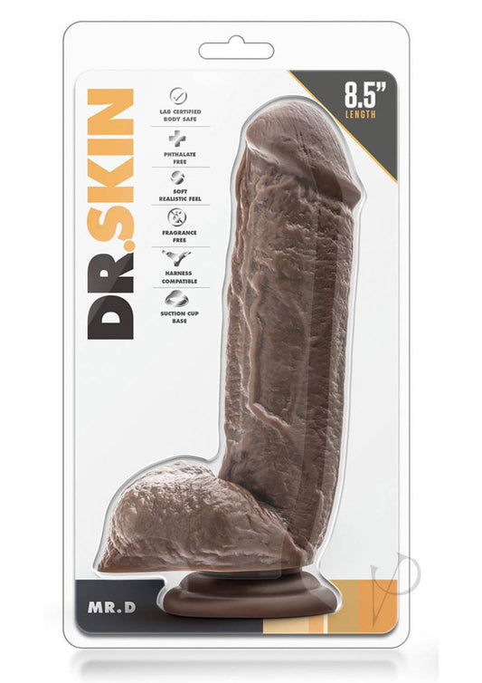 Dr. Skin Mr. D Dildo with Balls and Suction Cup 8.5in - Chocolate