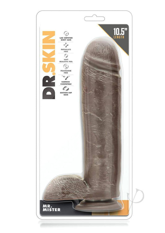 Dr. Skin Mr. Mister Dildo with Balls and Suction 10.5in - Chocolate