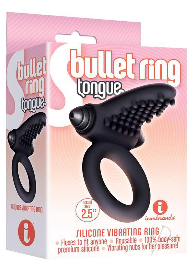 The 9`s - S-Bullet Ring Tongue Silicone Vibrating Cock Ring - Black