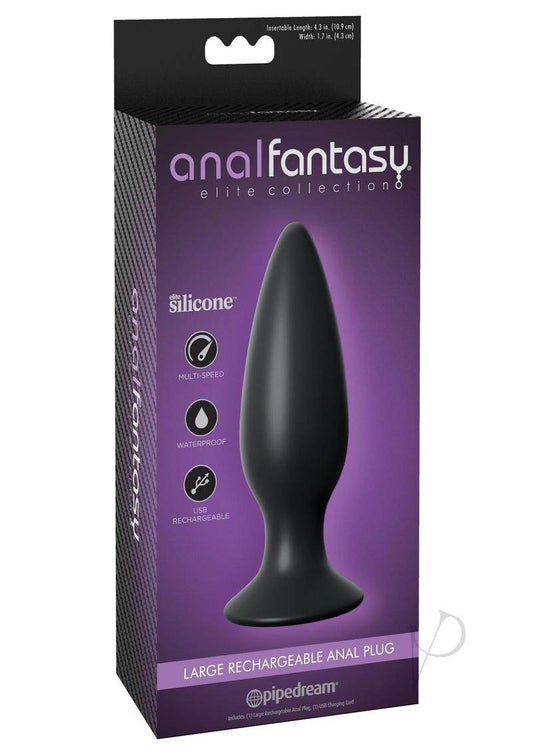 Anal Fantasy Elite Silicone Rechargeable Plug Waterproof Black Large