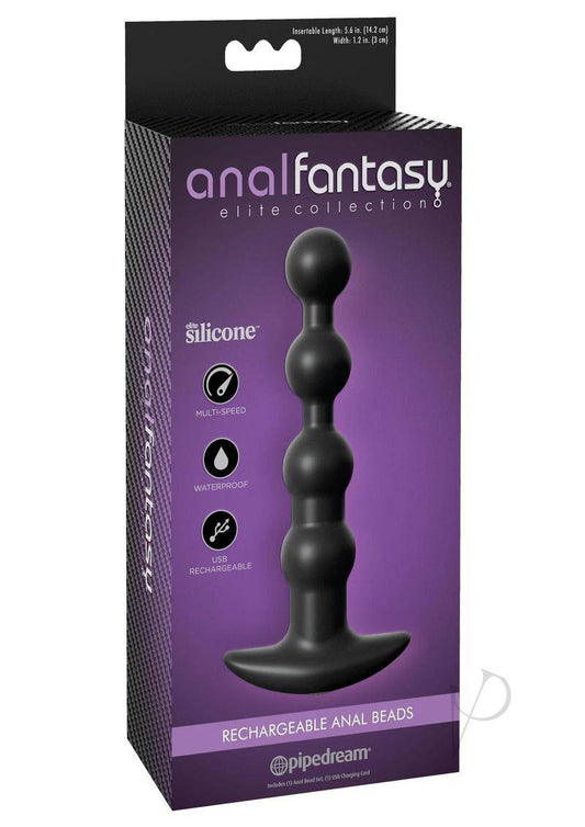 Anal Fantasy Elite Silicone Rechargeable Anal Beads Waterproof Black