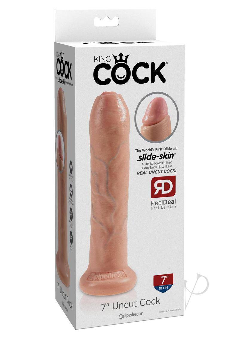 King Cock Uncut Cock Dildo 7in - Beige