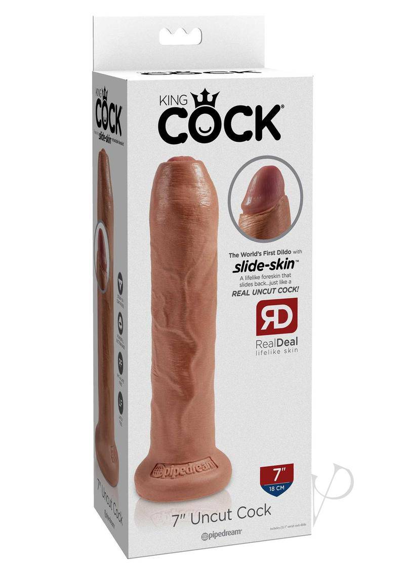 King Cock Uncut Cock Dildo 7in - Tan