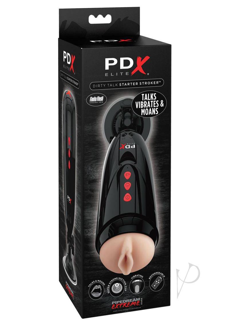 Pipedream Extreme Elite Rechargeable Dirty Talk Starter Masturbator - Pussy - Vanilla/Black