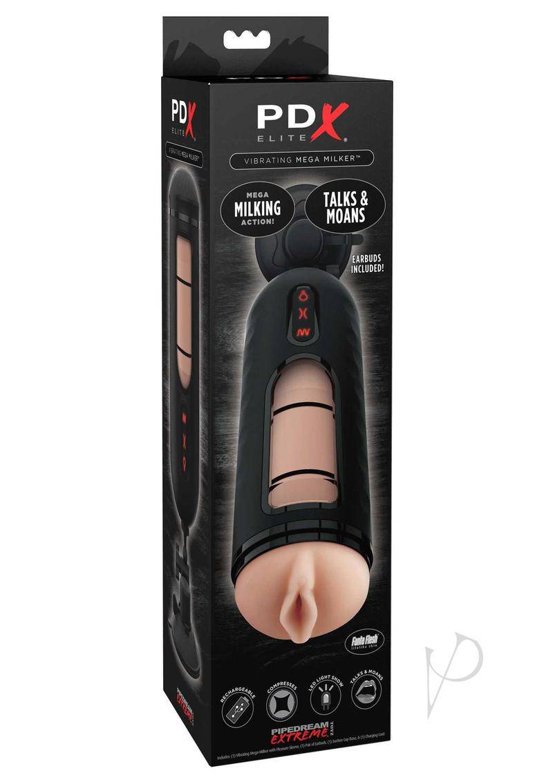 Pipedream Extreme Elite Rechargeable Vibrating Mega Milker Masturbator - Pussy - Vanilla/Black