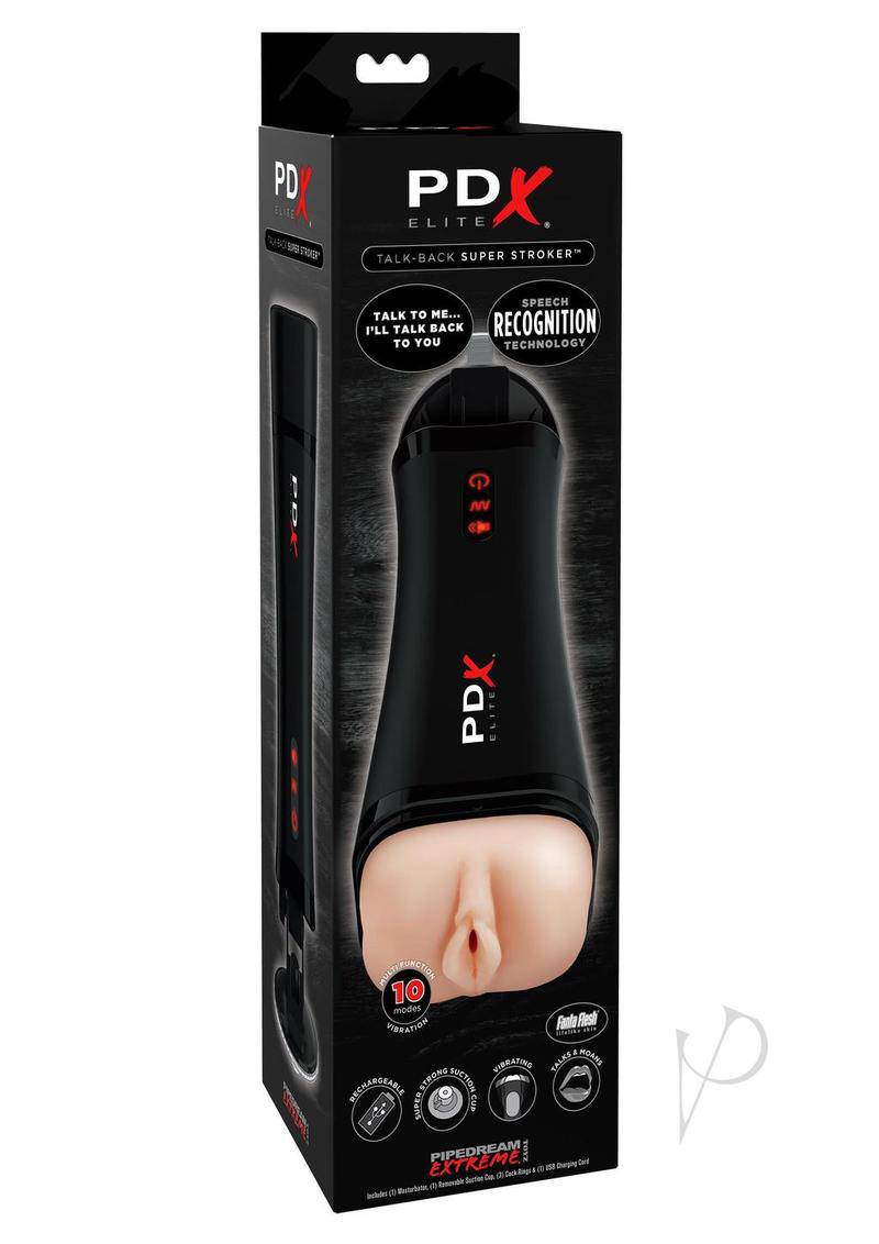 Pipedream Extreme Elite Rechargeable Talk-Back Super Masturbator - Pussy - Vanilla/Black