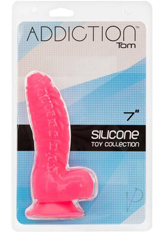 Addiction Toy Collection Tom Silicone Dildo with Balls 7in - Pink