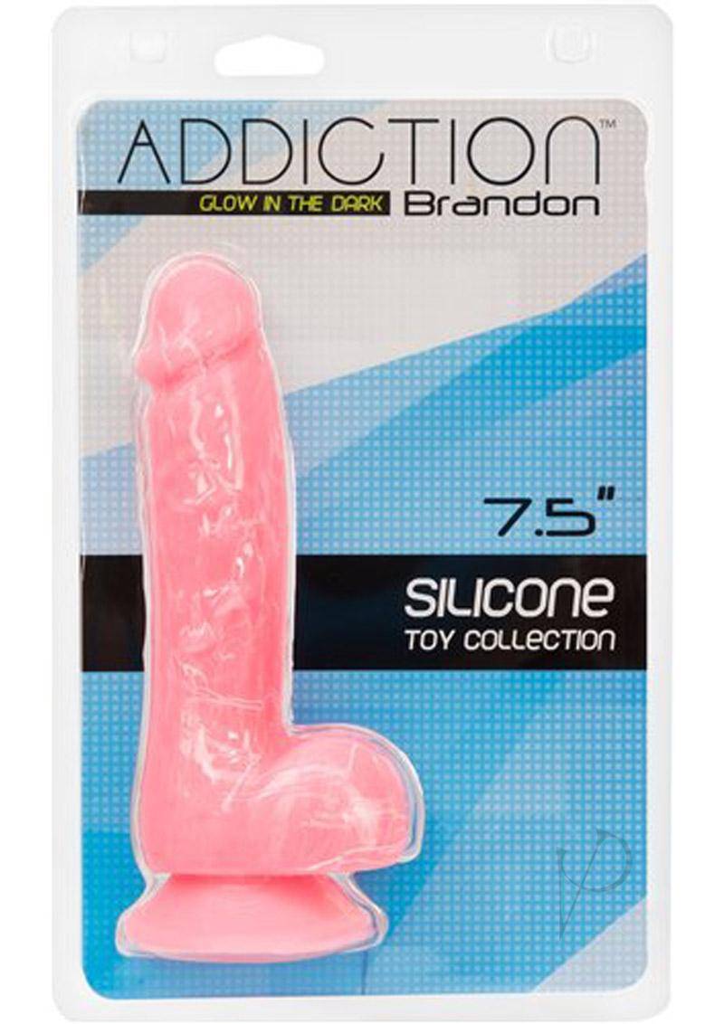 Addiction Toy Collection Brandon Silicone Glow-In-The-Dark Dildo with Balls 7.5in - Pink