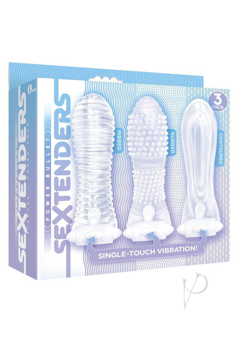 The 9`s - Vibrating Sextenders, 3-Pack, Nubbed, Contoured, Ribbed - Clear