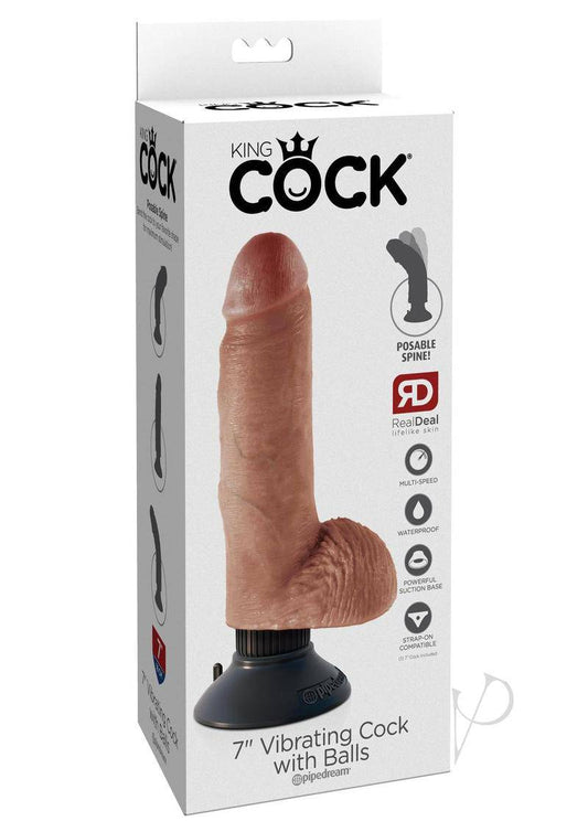 King Cock Vibrating Dildo with Balls 7in - Caramel