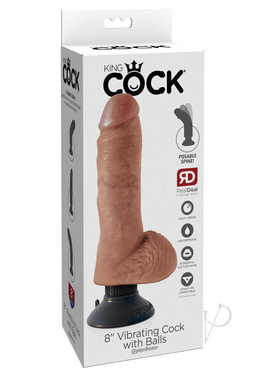 King Cock Vibrating Dildo with Balls 8in - Caramel