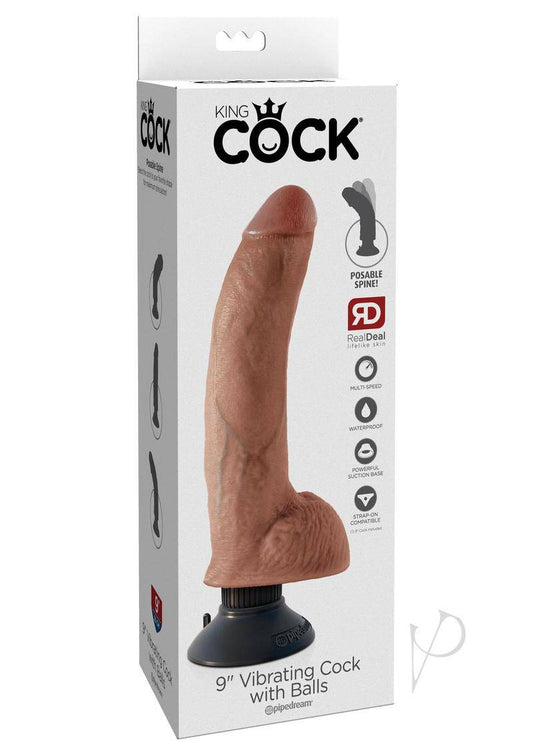 King Cock Vibrating Dildo with Balls 9in - Caramel