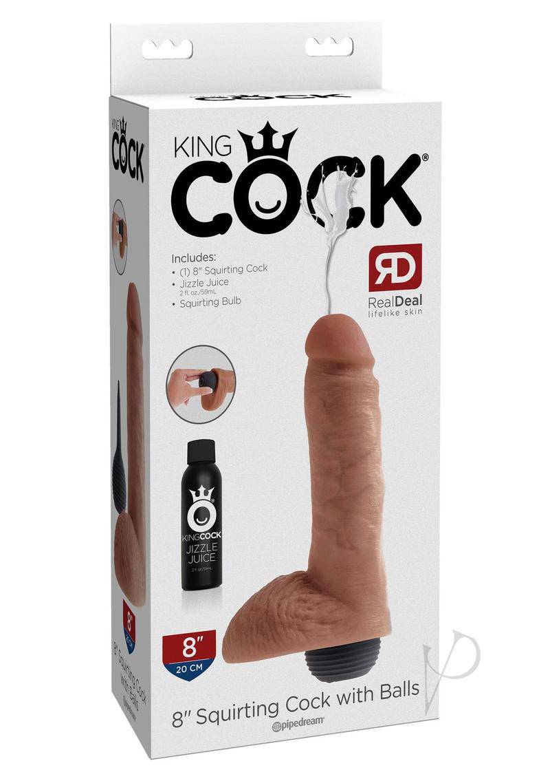 King Cock Squirting Dildo with Balls 8in - Caramel