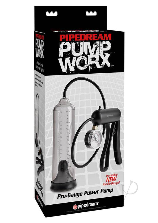 Pump Worx Pro-Gauge Power Penis Pump - Clear and Black