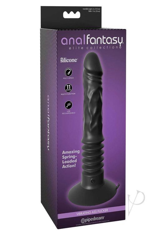 Anal Fantasy Elite Silicone Vibrating Ass Fucker USB Rechargeable Thrusting Dildo Black